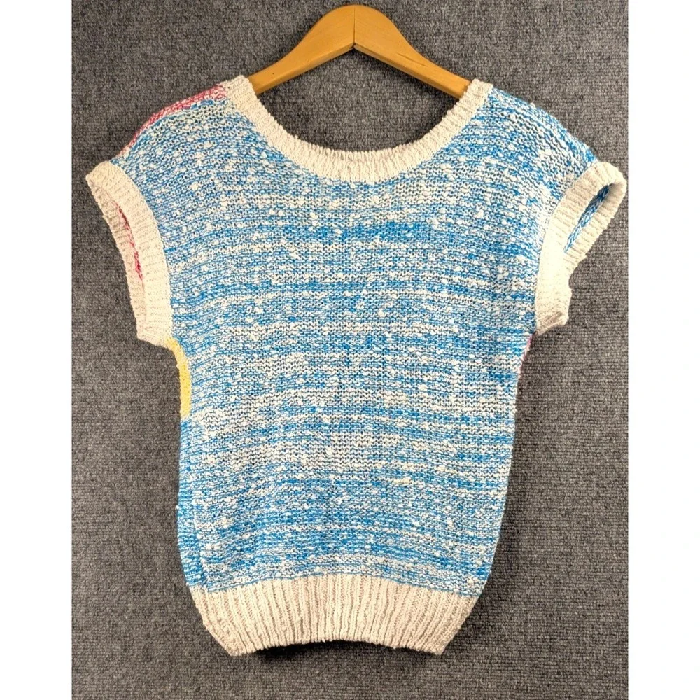 Vintage Naomi Bee Ramie Cotton Color Block Knit Sweater Top Women's M 80
